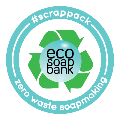 Circular Eco-Soap Bank logo that says #scrappack zero waste soapmaking