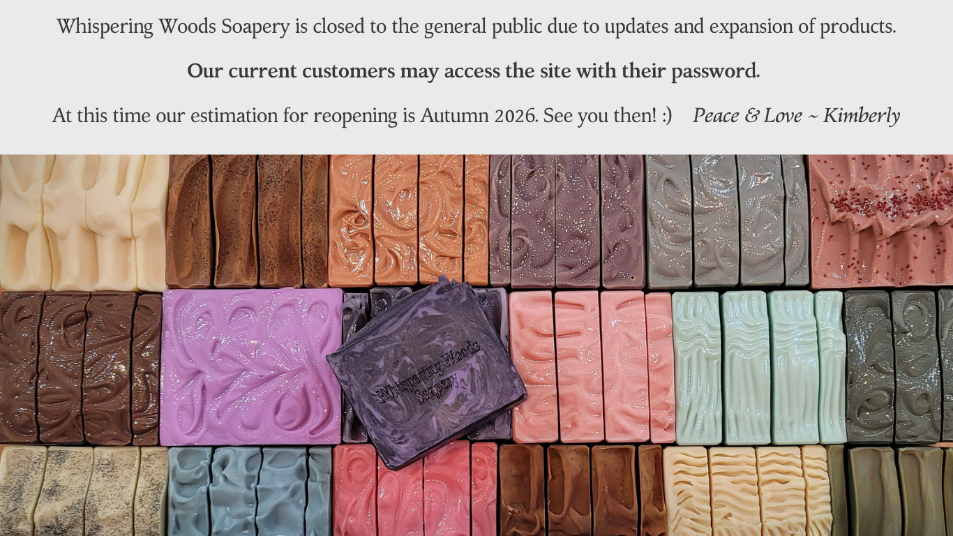 Colorful soap bars with a message about the soapery's closure due to updates/expansion along with an estimated reopening date.