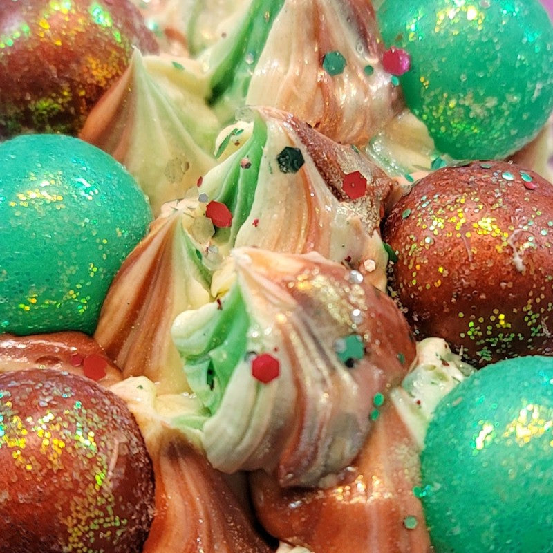 Close-up of colorful Christmas soap that is freshly poured