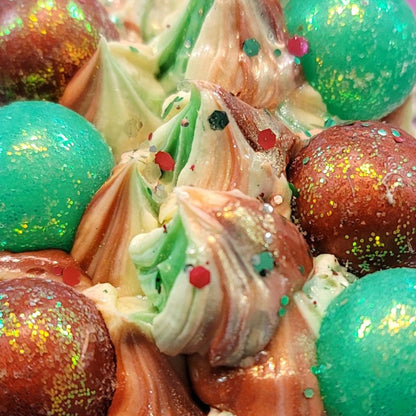 Close-up of colorful Christmas soap that is freshly poured